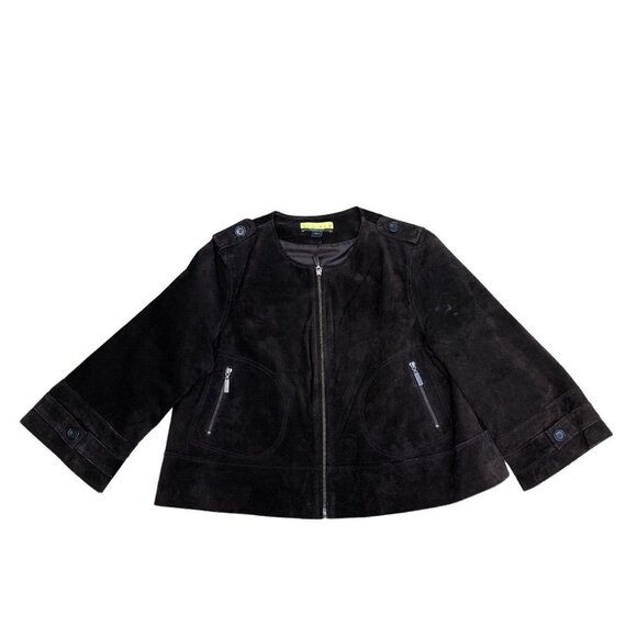 Ashley B Jackets & Blazers - ASHLEY B Bernardo Leather Suede Jacket Women's LARGE Coat Black Full Zip Wide‌